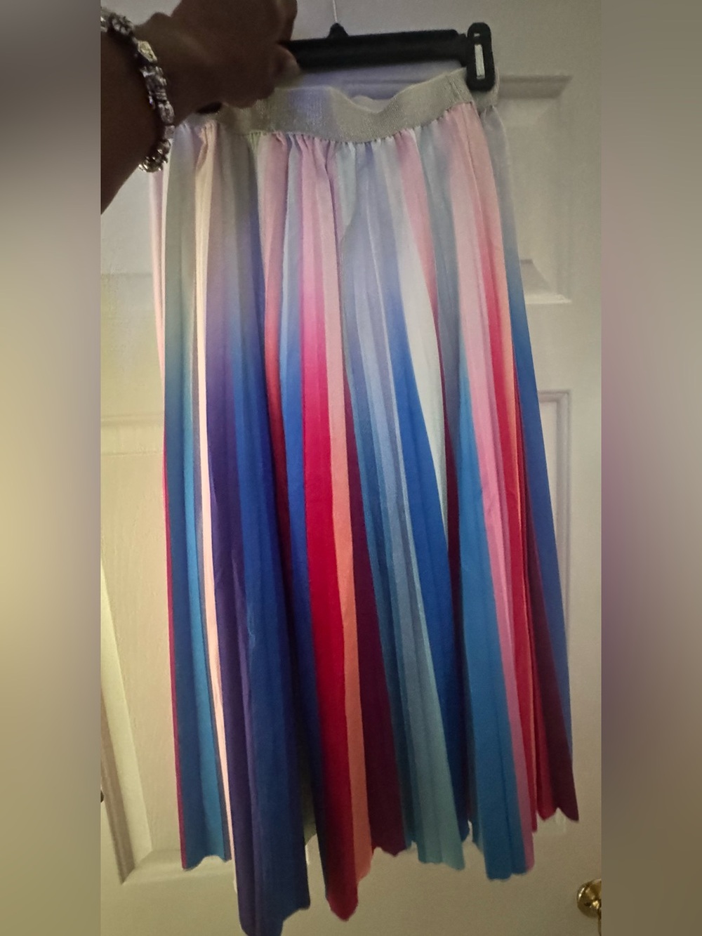 Multi-Color Pleated Maxi Skirt - Blue Pink Gradient